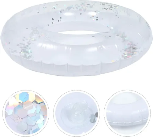 Miniatura 4 de Anillo de natación inflable transparente con lentejuelas brillantes, flotador de piscina de PVC de 24 pulgadas para niños, ligero y fácil