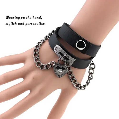 Miniatura 4 de Olbye Gargantilla de corazón con candado, collar corto de cuero negro, collar punk de poliuretano, collar de cosplay, cadena de eslabones gótico