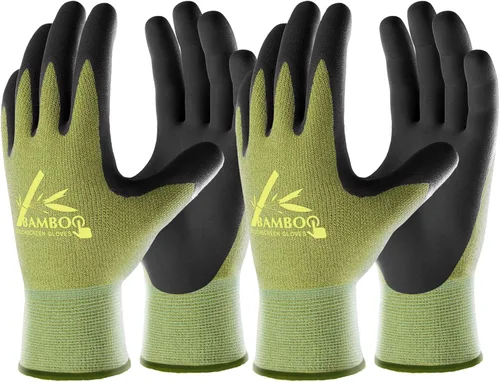 COOLJOB 2 pares de guantes de jardinería para mujeres y hombres, guantes de trabajo de bambú para pantalla táctil, guantes de trabajo con