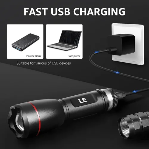 Miniatura 2 de Linterna LED recargable Lepro, LP3000 de alto lúmenes, con zoom, linterna brillante, impermeable, 5 modos de iluminación, linterna de mano pequeña