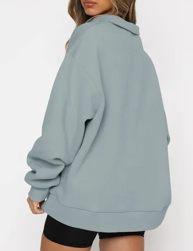 Miniatura 3 de AUTOMET Sudaderas de gran tamaño para mujer, sudaderas con capucha con cremallera de medio cuarto de largo, suéteres de manga larga