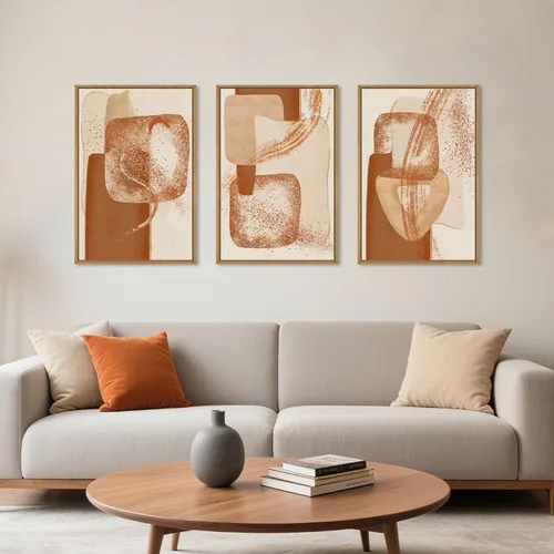 Celestdeco Juego de arte de pared en lienzo abstracto y neutro grande con marco naranja, moderno y minimalista para pared, diseño geométrico bohemio