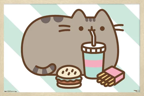 Miniatura 7 de Trends International Pusheen - Póster de pared de alimentos, 14.725 x 22.375 pulgadas, versión enmarcada de madera de granero