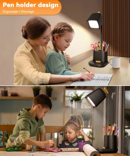 Miniatura 5 de Lámparas LED de escritorio para oficina en casa con cargador, organizador, lámpara de mesa de escritorio para dormitorio, estudio, lectura, trabajo