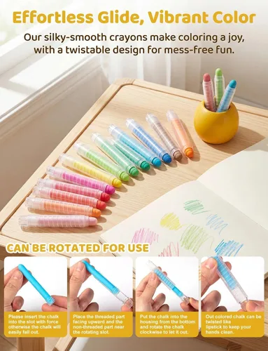 Miniatura 4 de Juego de tizas para acera con soporte para niños, 24 tizas lavables para niños pequeños en 12 colores para pizarra, dibujo, escritura, juguetes