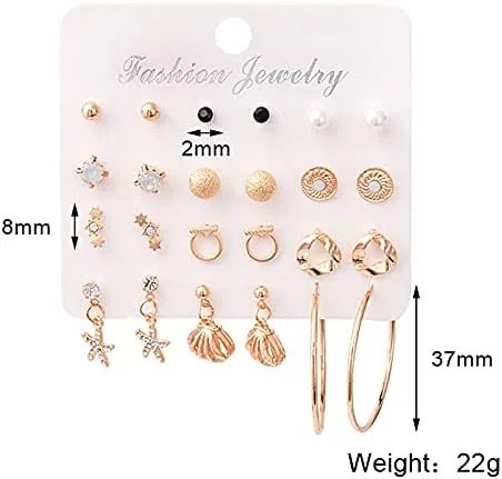 Miniatura 6 de Juego de 56 pares de aretes para mujer, aretes de aro de perla, varios aretes de tuerca, joyería simple y linda