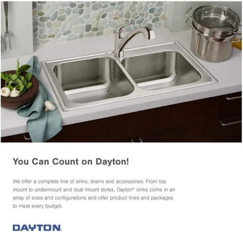 Miniatura 8 de Elkay DSE233194 Dayton Equal - Fregadero de acero inoxidable con doble tazón, 33 x 19