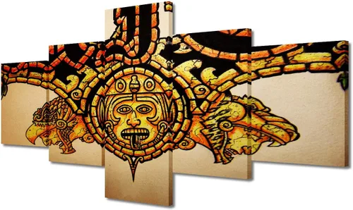 Miniatura 53 de Arte de pared con varios paneles, calendario maya, imágenes de piedra del sol, pinturas de civilización azteca sobre lienzo, sala de estar