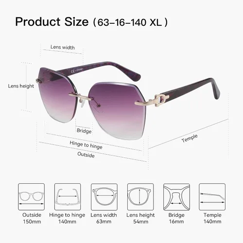 Miniatura 17 de ZENOTTIC Lentes de sol sin montura de gran tamaño para mujer, diseño geométrico de corte de diamante, lentes degradados, protección UV, tonos de moda