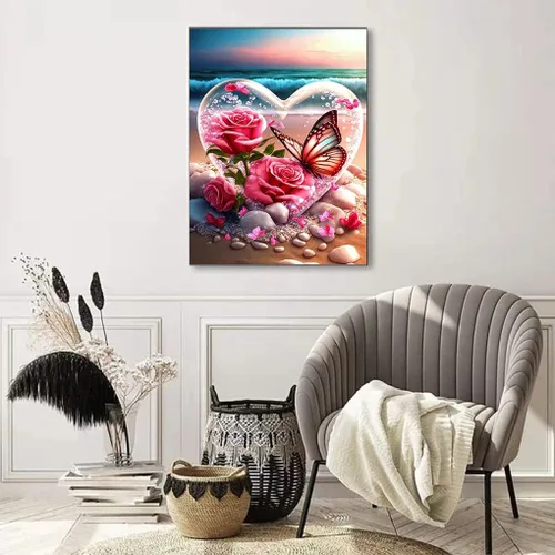 Miniatura 2 de SOTYIOO Kits de pintura de diamantes para adultos. Arte de diamantes de mariposa y flores, arte de diamantes de taladro completo, arte de gemas