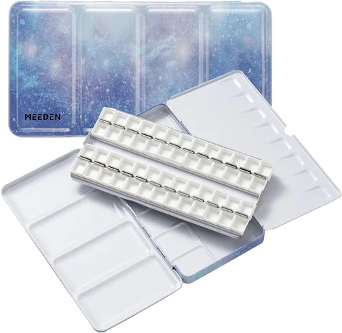 Miniatura 9 de MEEDEN Paleta de pintura de acuarela vacía: paleta de colores de agua de viaje con 12 medias sartenes - Caja de lata portátil de paleta de metal