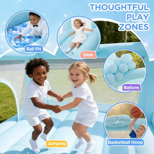 Miniatura 3 de Toiyjofe Castillo inflable inflable con tobogán, soplador de aire, pozo de bolas, castillo animoso para interiores y exteriores, fiesta