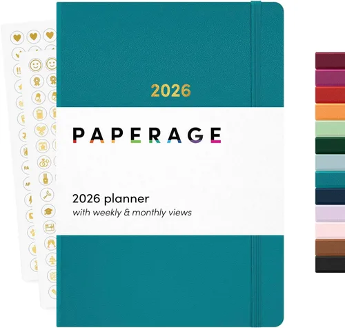 PAPERAGE Agenda semanal y mensual 2026, 12 meses (enero de 2026 a diciembre de 2026), 5.6 x 8 pulgadas, agenda 2026 de tapa dura con hojas semanales