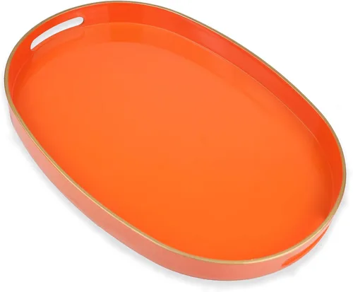 Miniatura 25 de Bandeja decorativa redonda negra con asas, bandeja versátil de 13 pulgadas para mesa de café, otomana, ideal para servir, exhibir y organizar