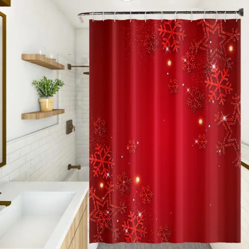 Miniatura 3 de Cortinas de ducha de Feliz Navidad, 72 x 78 pulgadas, diseño de copos de nieve rojos elegantes, cortina de ducha de feliz año nuevo para festival