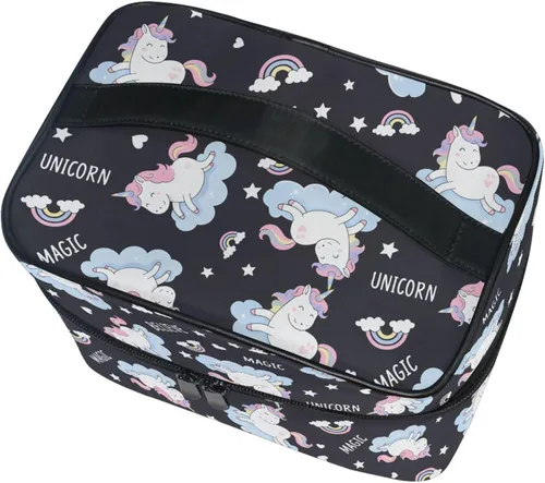 Miniatura 3 de Bolsa de maquillaje, bolsa organizadora de maquillaje de viaje con estampado de leopardo rosa, neceser para niñas, mujeres y mujeres, Unicornio 227
