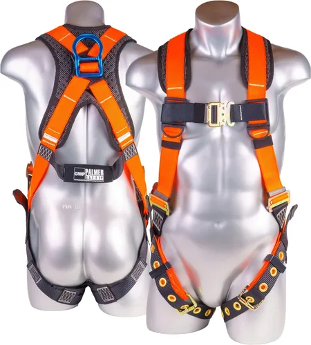 Miniatura 6 de Palmer Safety - Arnés de seguridad de cuerpo completo con ajuste de 5 puntos, anillo en D dorsal, piernas con ojales, dos anillos en D laterales e