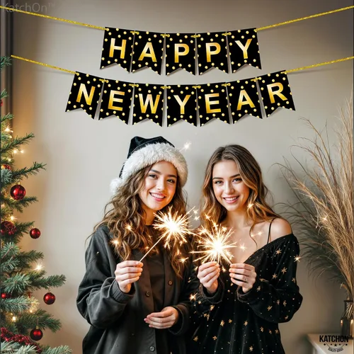 Miniatura 3 de KatchOn, Cartel grande de feliz año nuevo, 10 pies, sin bricolaje Fondo de feliz año nuevo para suministros de fiesta de Nochevieja 2026 Cartel