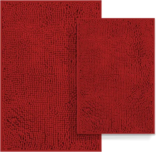 Miniatura 17 de Juego de 2 alfombras de baño antideslizantes para baños, juego de alfombras de felpilla gruesa y suave, alfombras de baño ultra absorbentes