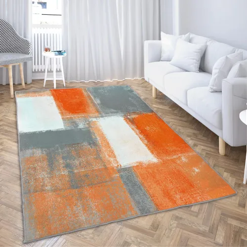 Miniatura 10 de LOKMU Alfombras antideslizantes de arte abstracto naranja y gris blanco para decoración del hogar, alfombra para aula, sala de estar, dormitorio