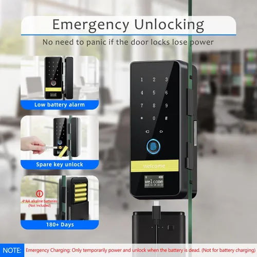 Miniatura 6 de Cerradura de puerta de vidrio inteligente, cerradura de puerta de entrada sin llave 7 en 1, cerradura biométrica electrónica con control