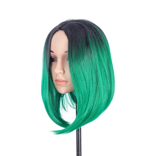 SWACC Peluca de cabello corto lacio de colores degradados, peluca sintética colorida para cosplay, uso diario, fiesta, con gorra de peluca (verde)