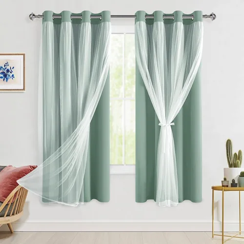 Miniatura 94 de Hiasan Cortinas opacas con superposición transparente, aislamiento térmico para mezclar y combinar de doble capa, cortinas de oscurecimiento de Beige
