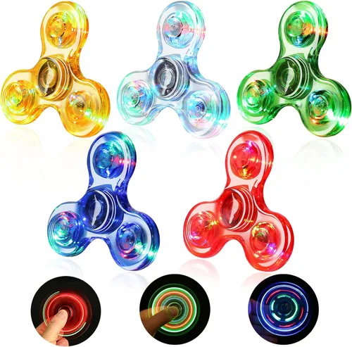 SCIONE Paquete de 5 juguetes giratorios con luz LED, juguetes sensoriales que brillan en la oscuridad para niños, juguetes antiestrés para aliviar