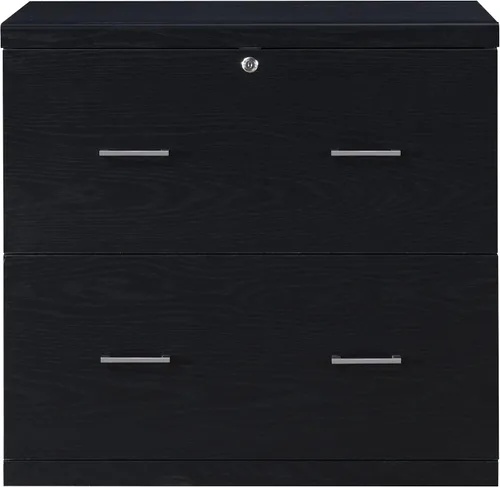 Miniatura 9 de OSP Home Furnishings Alpine Archivador de 2 cajones con cajón superior de bloqueo y sistema de fijación de bloqueo, lateral, color negro