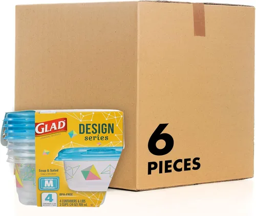 Miniatura 7 de Glad GladWare Design Series Contenedores de almacenamiento de alimentos con tapas, rectángulo mediano sin plástico BPA para preparación de comidas