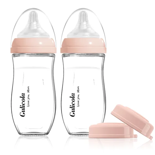 Miniatura 9 de Gulicola Biberón de vidrio natural para bebés amamantados, juego de biberones anticólicos con pezón de flujo medio, 3 meses +, 8 onzas, paquete de 2