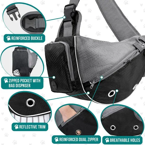 Miniatura 4 de PetAmi Transportador de Eslinga para Perros Pequeños, Bolso Transportador de Eslinga para Cachorros, Bolsas para Perros para Viajar, Bolsa