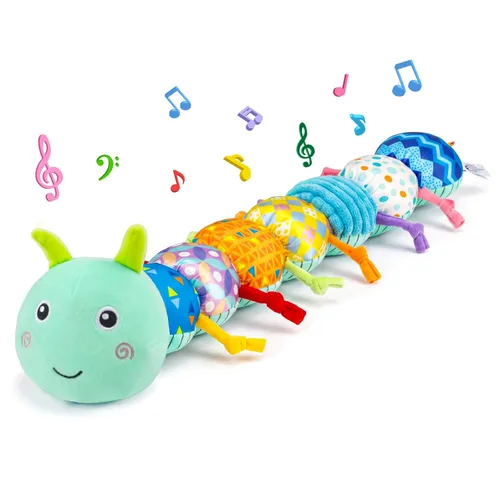 Topsochir Juguetes de Tiempo Boca Abajo para Bebés de 0-6 Meses Peluche Musical de Animal de Oruga para Infantes de 6-12 Meses Juguete Sensorial de