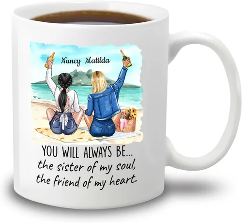 Miniatura 22 de Taza de café con texto en inglés "Besties There Are Friends That Become Family", tazas personalizadas para mejores amigas para mujeres, elige