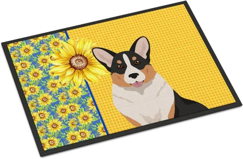 Miniatura 303 de Caroline's Treasures WDK5313MAT Airedale Terrier - Tapete para puerta delantera de 18 x 27 pulgadas, diseño de girasoles de verano, para entrada