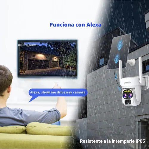 Miniatura 6 de Cámaras para seguridad en el hogar inalámbrica solar al aire libre, cámara de seguridad Alexa exterior, cámara WiFi exterior de 360 PTZ, lente dual