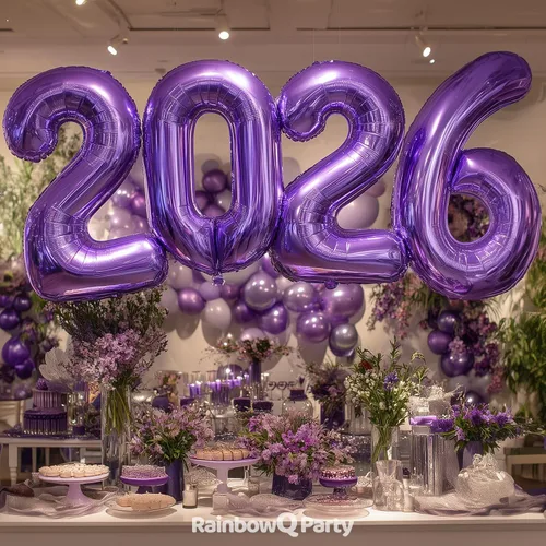 Miniatura 6 de Globo de número 0 de 40 pulgadas de RainbowQ Party, grande, color púrpura, para niños o niñas, números del 0 al 9, de papel de aluminio y Mylar
