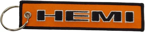 Detroit Shirt Company Llavero de sarga bordado con logotipo de Dodge Hemi de 5 x 1 pulgada | Logotipo Hemi delantero y trasero, Naranja/Negro