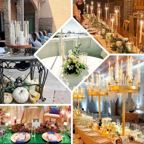 Miniatura 5 de Efavormart Paquete de 2 Portavelas Candelabro Transparente de 18", Pantalla de Vidrio para Vela, Pantalla de Vela Huracán de Extremo Abierto