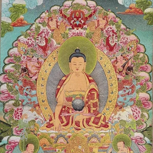 Miniatura 3 de Bordado de seda tibetano Thangka budismo Sakyamuni Buddha Tangka Yoga Budista Tapiz colgante de pared Arte de pared Decoración del hogar Tapiz