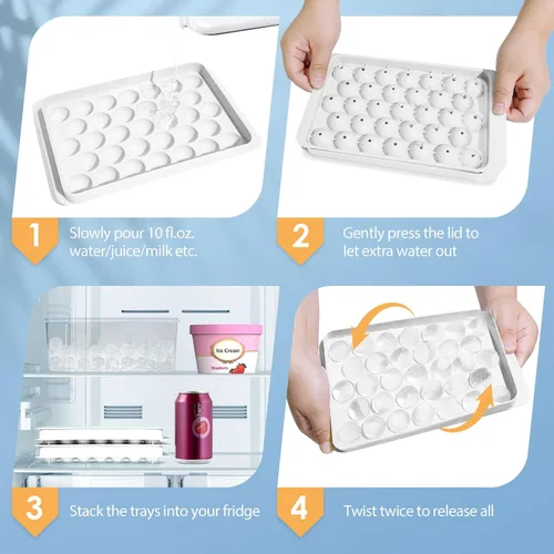 Miniatura 4 de WIBIMEN Bandeja para cubitos de hielo con tapa y contenedor, bandejas de hielo redondas para congelador con tapa, bandejas para cubitos de hielo