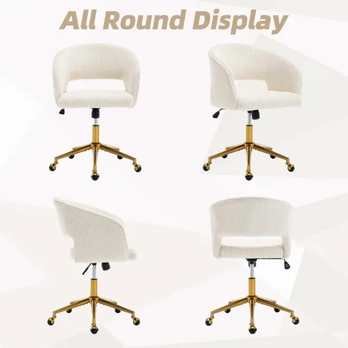 Miniatura 8 de Silla de escritorio ABET con ruedas, silla de oficina de corduroy, silla giratoria con base dorada, sillas acentuadas modernas tapizadas, respaldo