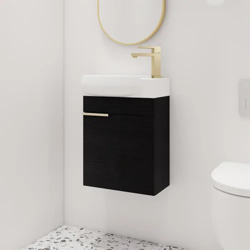 Miniatura 11 de Malwee Tocador de baño flotante de 18 pulgadas con lavabo, Tocador de baño de lavabo individual de 18 pulgadas montado en la pared, con 1 puerta