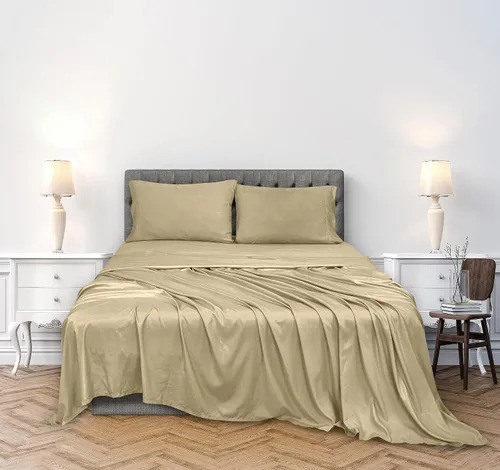 Miniatura 2 de ROYALE LINENS Juego de sábanas de 300 hilos 100% algodón peinado de fibras largas, 4 piezas, 1 sábana bajera, 1 encimera y 2 fundas de almohada