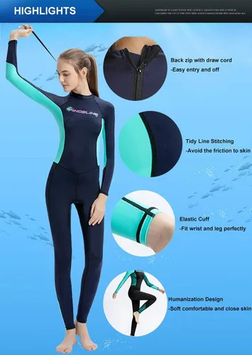 Miniatura 4 de Traje de baño de cuerpo completo para buceo, traje de buceo para mujeres, hombres y adultos, traje de baño de manga larga de una pieza