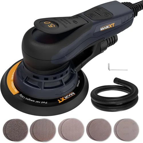 Miniatura 10 de MAXXT Lijadora orbital aleatoria eléctrica de 5 mm, lijadora de palma con motor sin escobillas, almohadillas de lijado de 5 y 6 pulgadas, vacío
