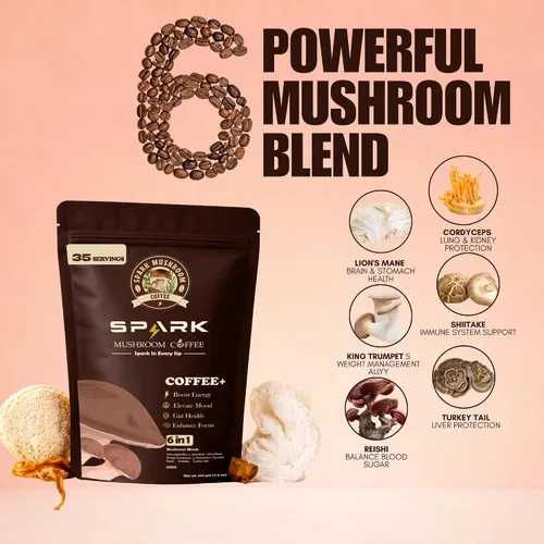 Miniatura 3 de Spark - Café instantáneo orgánico de hongos USDA – 35 porciones y 7.4 onzas – 6 hongos adaptogénicos – Café instantáneo para concentración