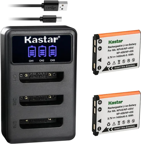Kastar Battery (X2) & LCD Dual Charger Replacement for FNP-45, EN-EL10, LI-42B LI-40B, KLIC-7006 K7006, CNP-80 CNP80, D-Li63, D-Li108, DS-6365