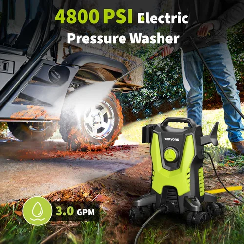 Miniatura 2 de YERYORK Lavadora de presión eléctrica, lavadora de 4800 PSI 3.0 GPM con 4 ruedas con cerradura, varilla de acero, 4 boquillas de conexión rápida