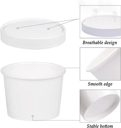 Miniatura 3 de Juego de 50 tazas desechables de helado blanco de 12 onzas con tapa, tazas de papel para llevar, taza de papel para llevar, recipiente de comida